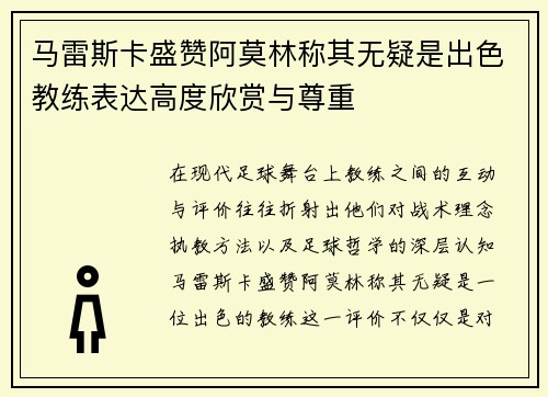 马雷斯卡盛赞阿莫林称其无疑是出色教练表达高度欣赏与尊重